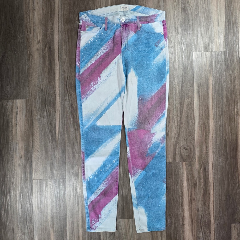 Hudson Womens Size 29 Abstract Brushstroke Print Skinny Jeans Blue Purple White